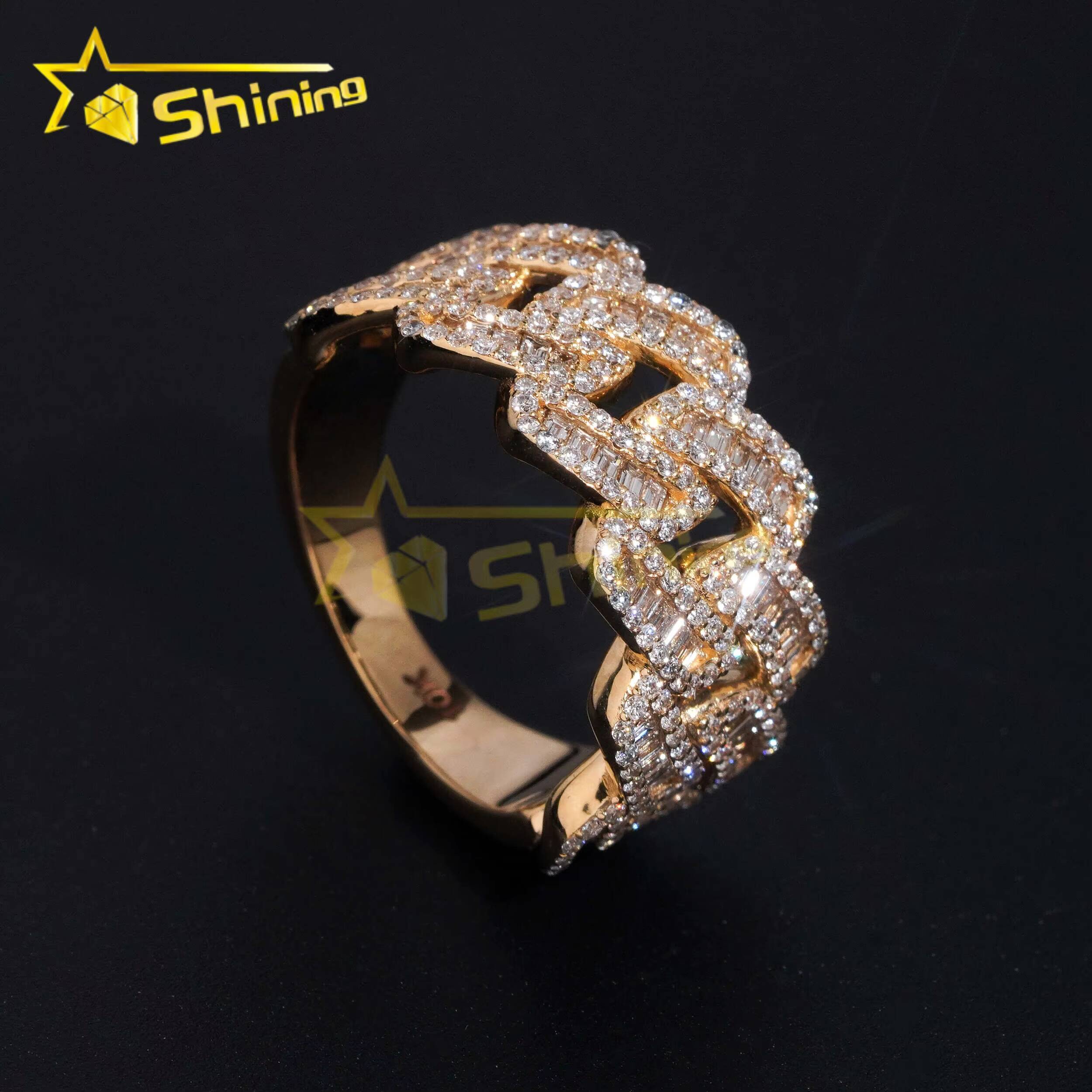 Custom Luxury 10K Real Gold HPHT Lab Diamonds Half Pave Band Hip Hop Cuban Mens Ring
