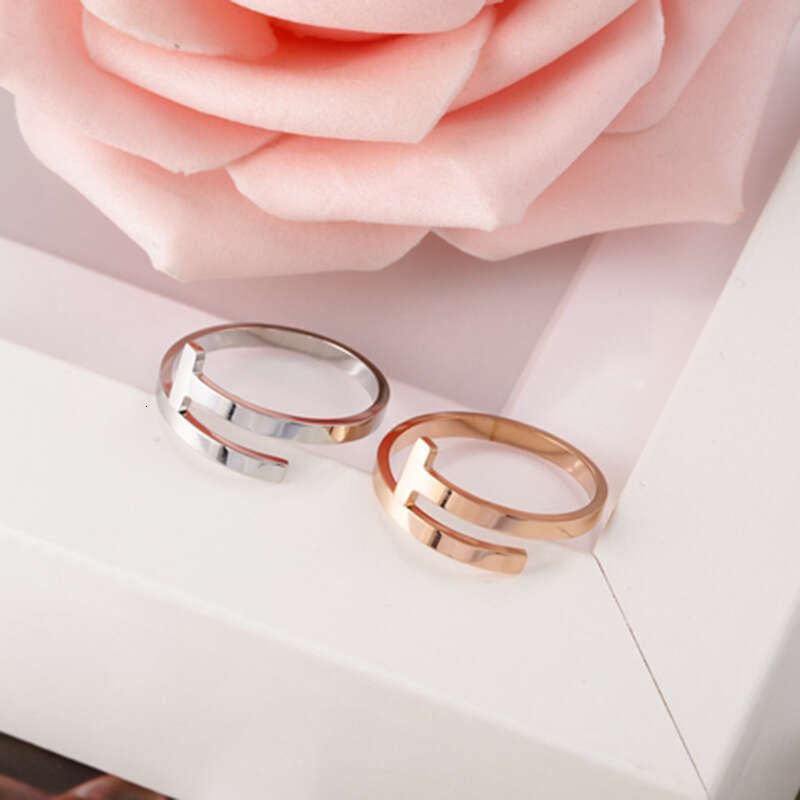 T Letter Adjustable Stainless Rose Gold Titanium Steel Ring Open Rin Unisex Jewelry