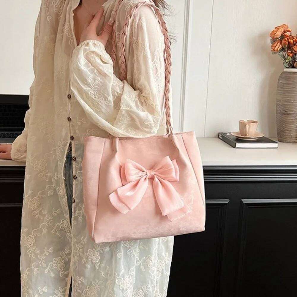 Portable Large Capacity Bow Soft Fashion Women's Shoulder PU Casual Handheld Bag Daily Commute C260204