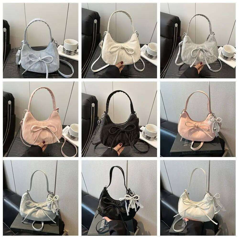 Large Capacity Bow Shoulder Solid Color Korean PU Hobo Bag Fashion Design French Style Handbag Girls/Female C260204