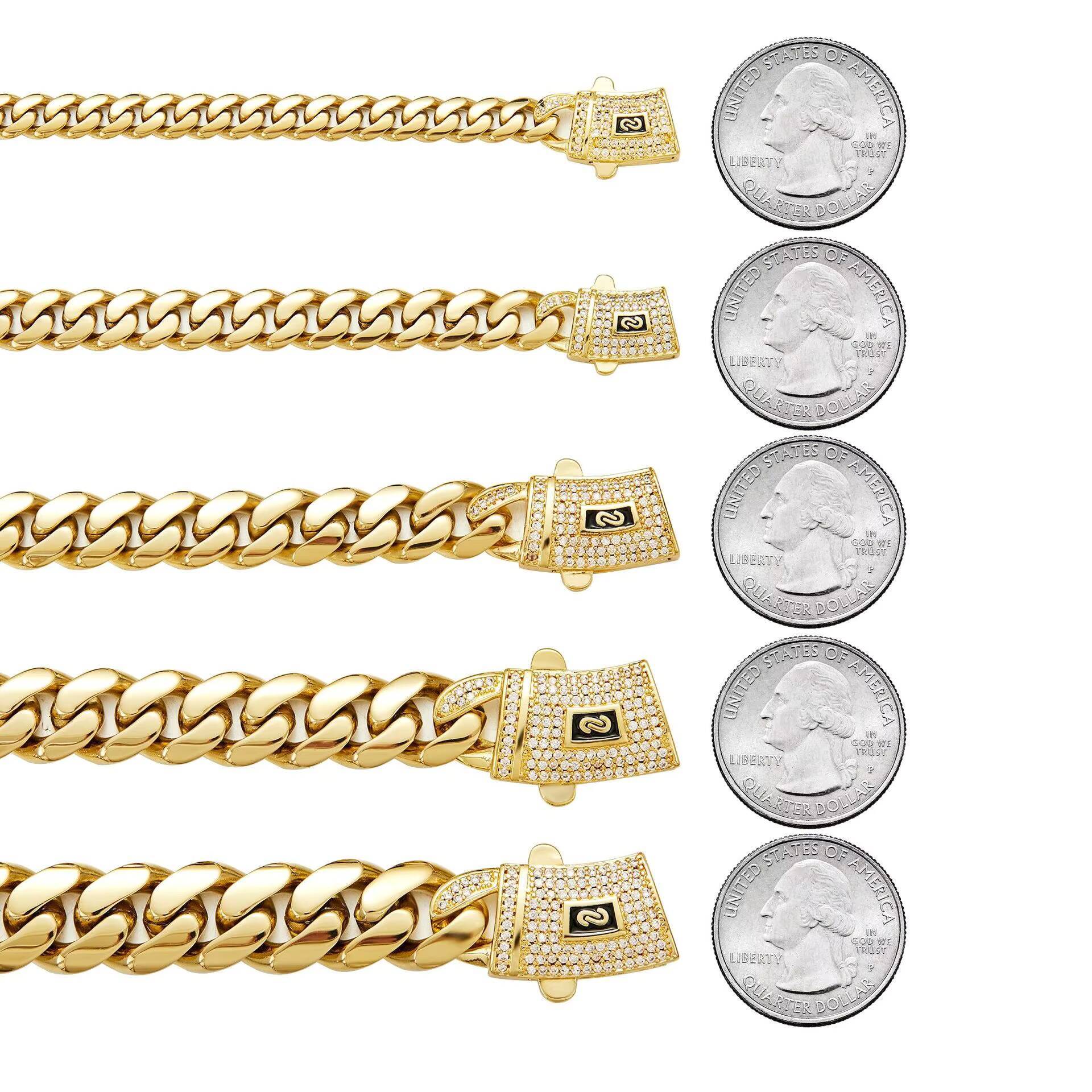 Classic Hip Hop Jewelry 6-14mm Laminated Flat Cuban Link Bracelet 14K Gold Plated Monaco Unisexracelet - view 3