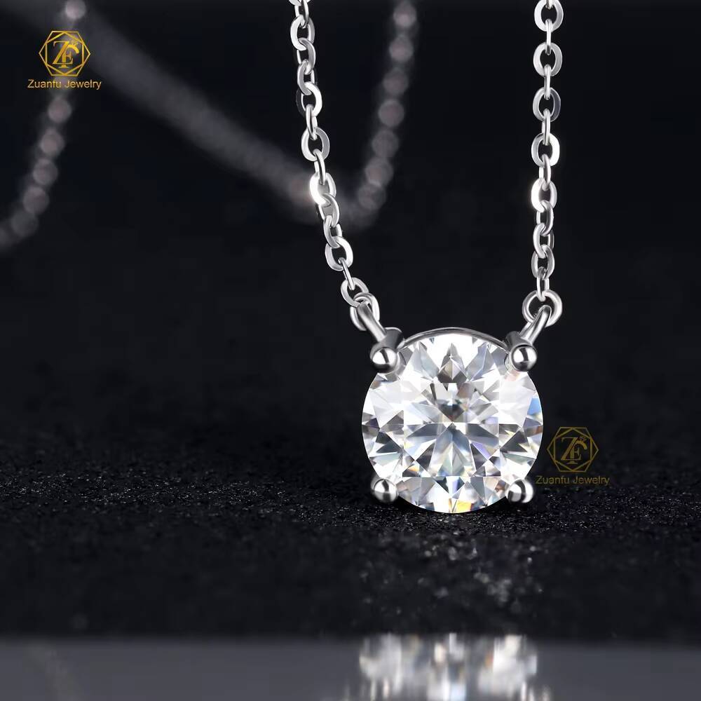 Custom Romantic Jewelry Pure 925 Sterling Silver 2 ct Round Moissnaite Pendant Necklace Chain Engagement Gift