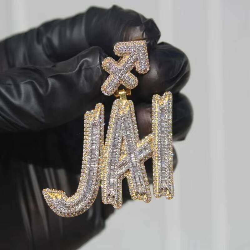 Hip Hop Jewelry Mens Iced Out Custom Letter 925 Sterling Silver VVS Moissanite Diamond Number Name Initial Logo Pendant