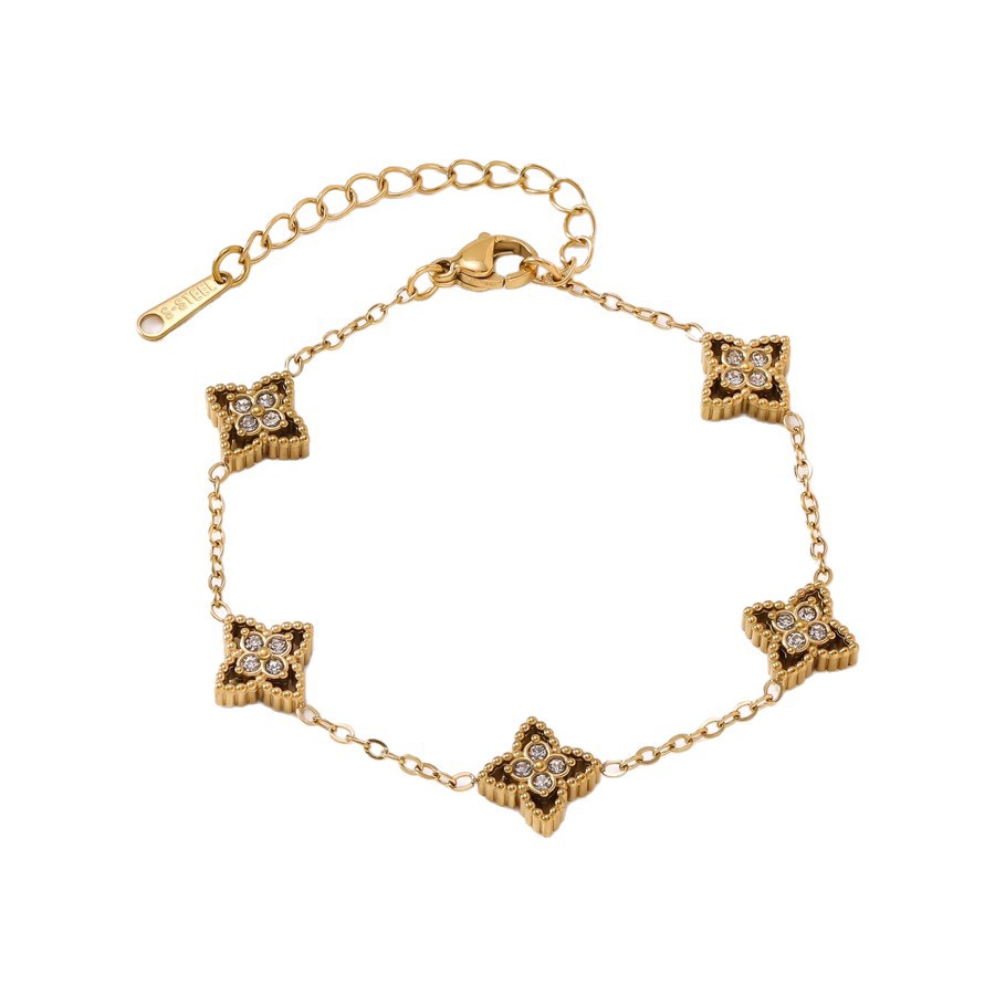 Trend New E-commerce Hot Sale Light Luxury Inlaid Lucky Four-leaf Clover Titanium Steel Bracelet for Women 18K Gold Plated Jewelry - view 6