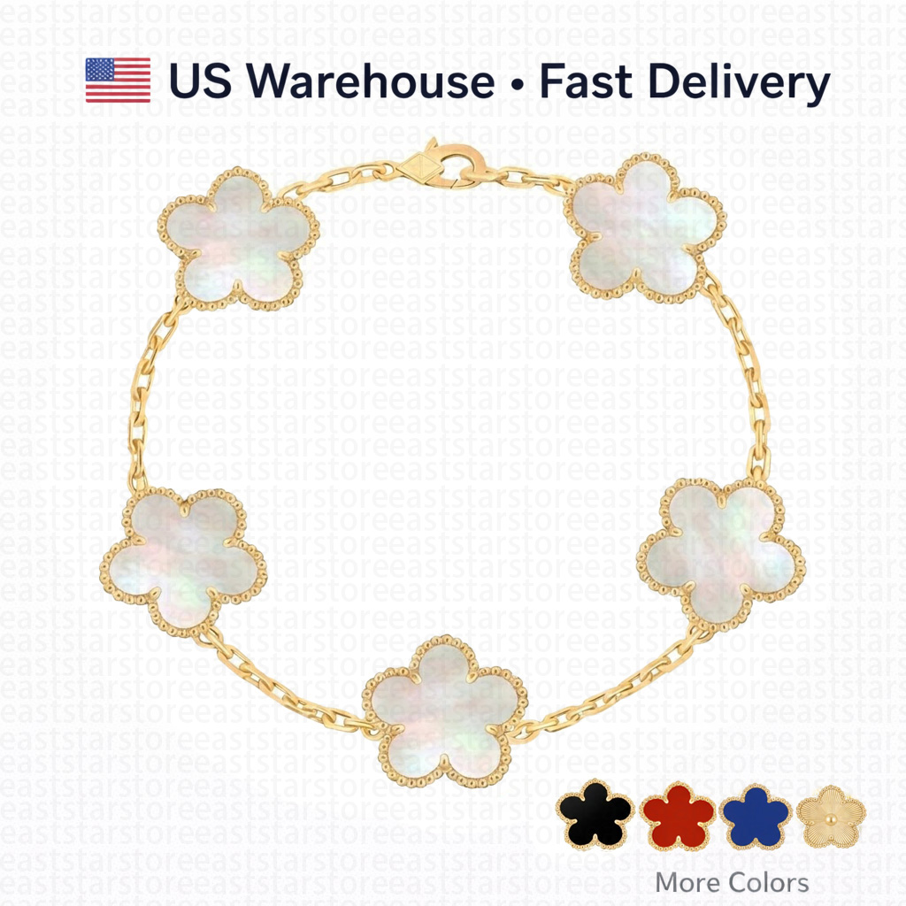 Luxurys Designers Flower Bracelet 18K Gold Plated 5 Motifs Clover Bracelets Onyx Mother of Pearl Tiger Eye Shell Bangle Jewelry Gift for Women (Box Optional)