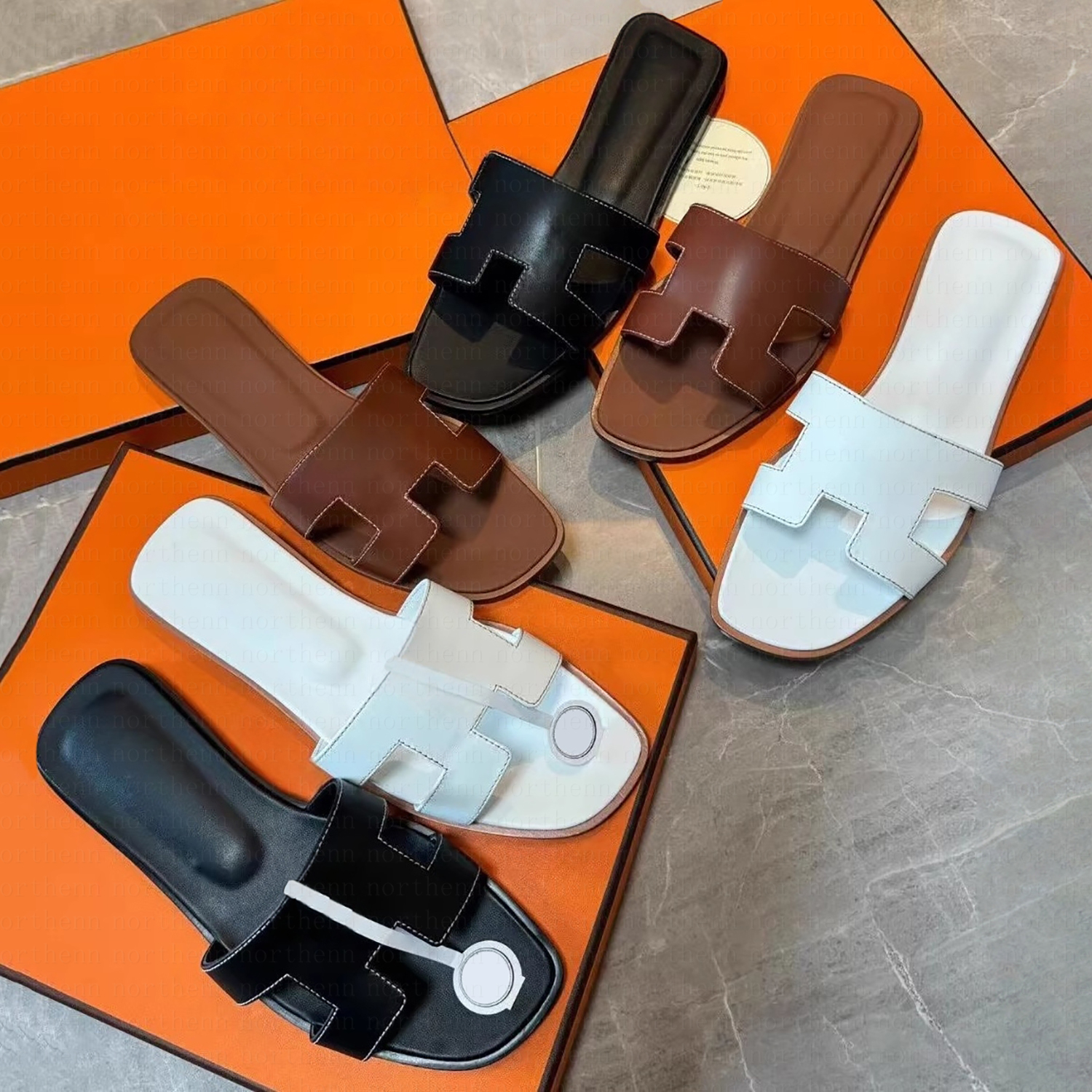 Designer Sandals Women's H Slippers Fashion Floral Slippers Leather and Rubber Flats slides Sandals Summer Beach lightweight Shoes Bottoms Slippers 35-42