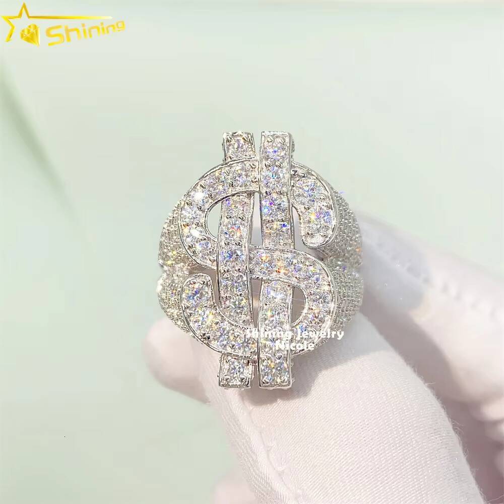 New Arrival High Quality GRA Certificate Dollar Custom S925 Silver Moissanite Ring Men VVS Hip Hop Ring
