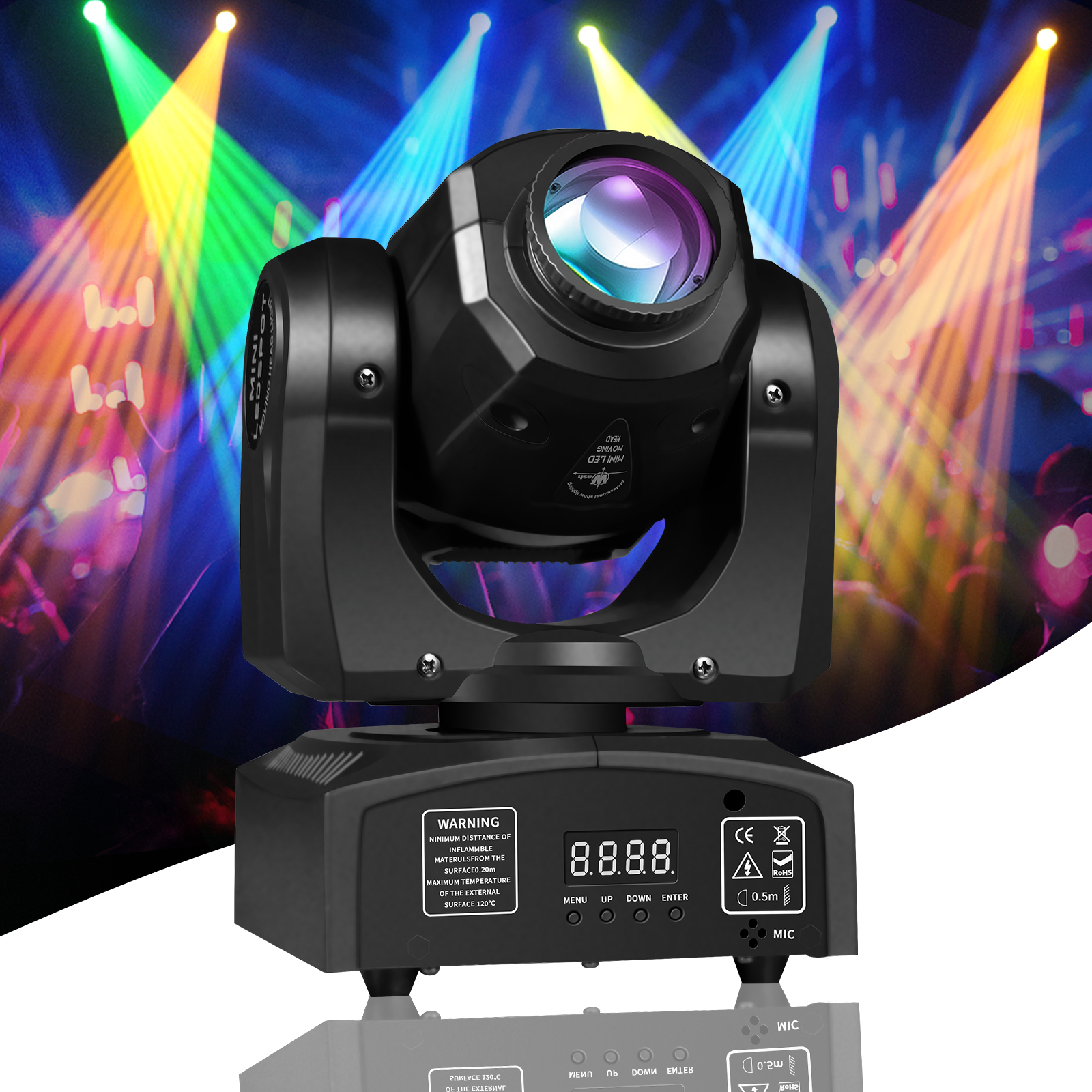 MINGJIE 60W LED Moving Head Stage Lights with DMX512 Control - 8 Gobos & 8 Colors, Sound Activated, 540° Pan & 270° Tilt, Compact DJ Light for Wedding, Party Stage Lighting