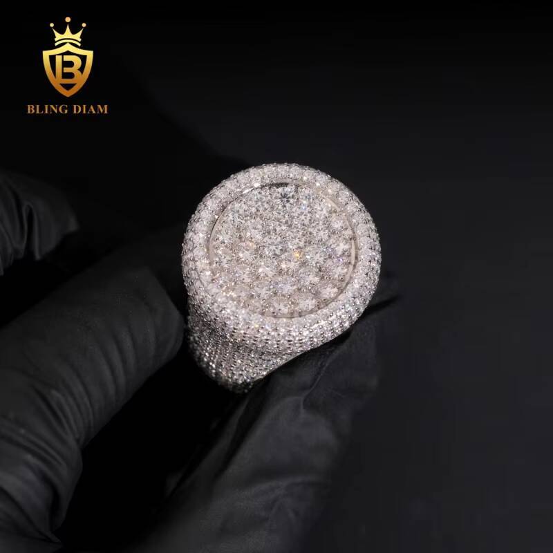 Hip Hop Jewelry S925 Sterling Silver Ice Out Vvs Moissanite Pass Diamond Tester Round Rings Trendy for Men