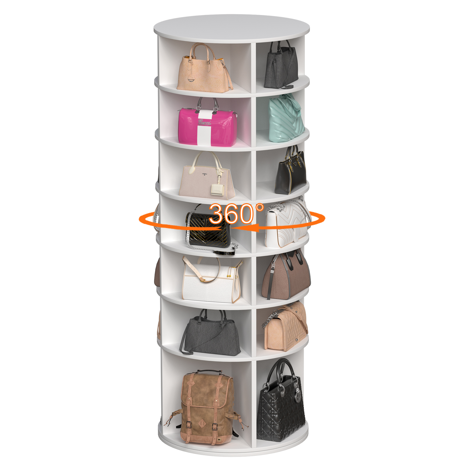 Rotating Shoe Rack Tower 7-Tier Spinning Shoe Rack Free Standing 360° Revolving Shoe Organizer High Bottom Design Shoe Tower Spinning Storage Fits 28 