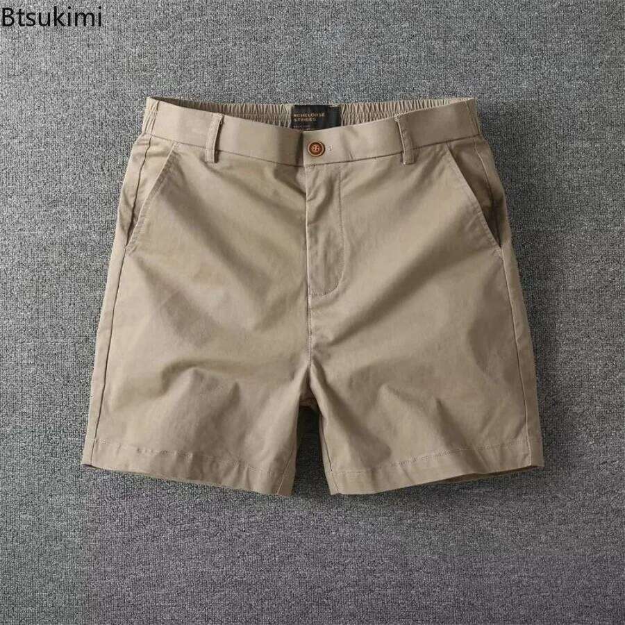 Men's Summer Casual Shorts Pure Cotton Solid Color Stretchy Straight Trendy Hight Elastic Waist Quarter Beach Pants XJ260204 - view 4