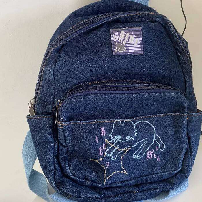 Japanese Simple Kawaii Cat Denim Handbag Shoulder Small Mini Student Schoolbag Cute Women Backpack Woman Bags Z260202