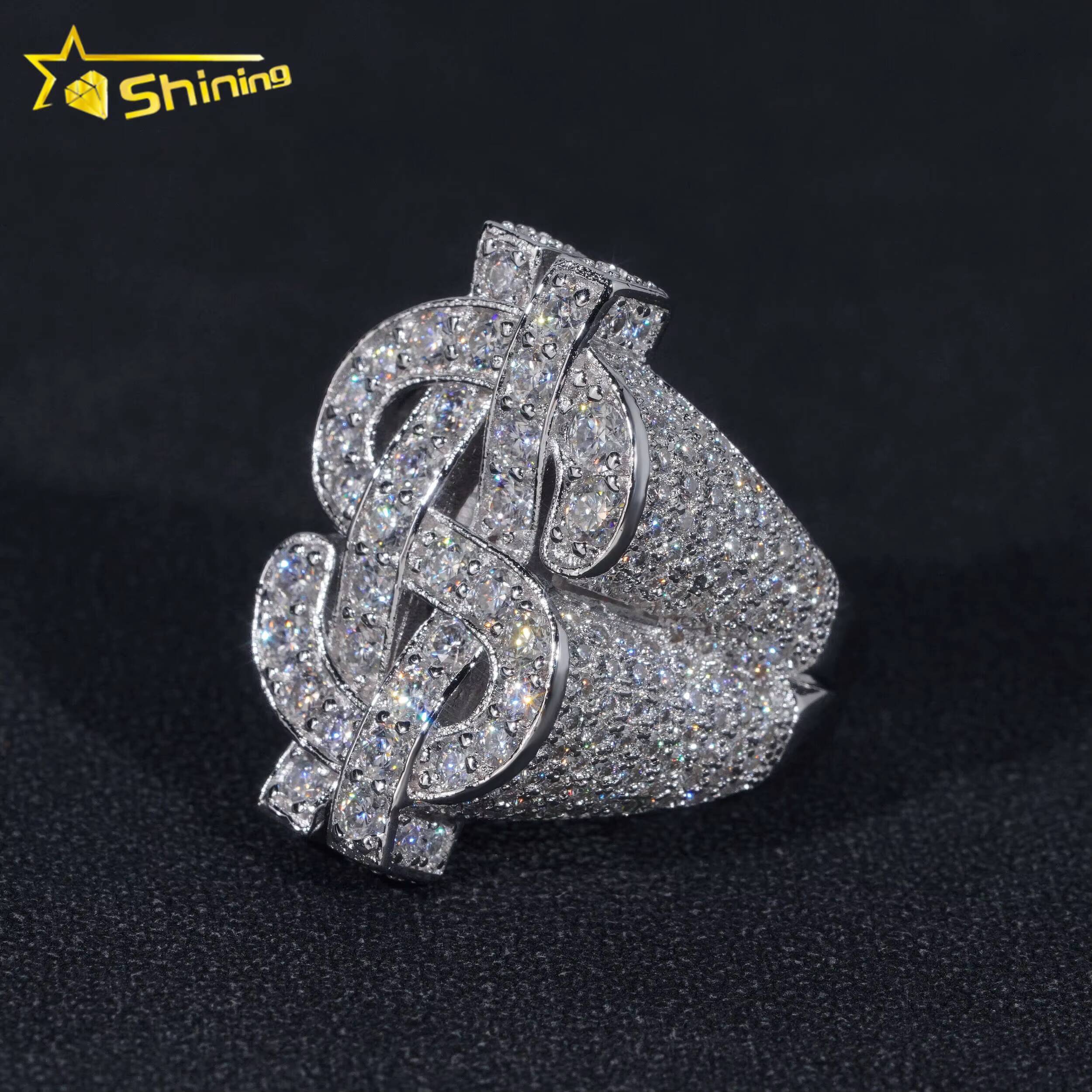 Wholesale Price Pass Diamond Tester Dollar Rings 925 Silver Hip Hop Moissanite Men Ring