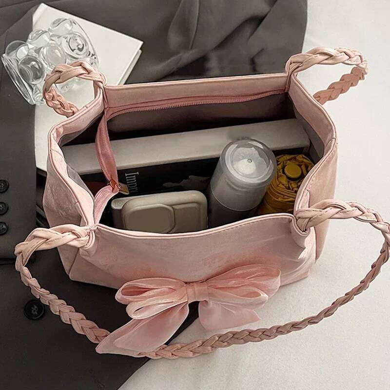 Fashion Girls Bowknot Shoulder Bag Solid Color Ballet Style Tote bag Braid Strap Underarm Bags handbags sacs C260204