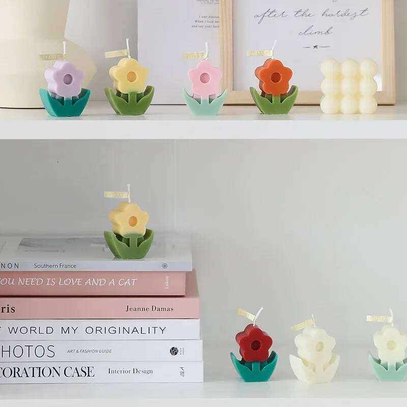INS Scented Wax Candle Korean Home Decoration Flower Ornament Fragrance Handmade Floret Candles Candlestick Decorations S260204