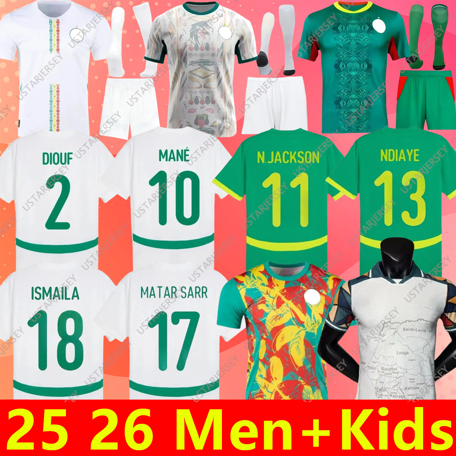 Senegal 2026 2027 Soccer Jerseys 26 27 National Team SARR P.M.SARR N.JACKSON DIALLO SABALY NDIAYE MANE KOULIBALY DIATTA Top Kid Kit Football Shirts world cup 2026 Jersey