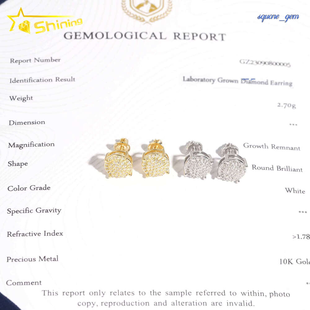 New Fashion Grown Jewelry 10K Solid Gold HPHT /Moissanite Lab Diamond Stud Earring Dropshipping