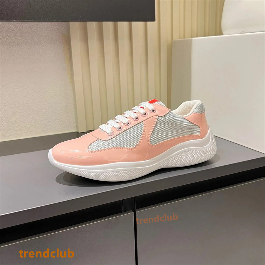 Designer Americas Cup Sports Casual Shoes Men Women Patent Leather And Technical Fabric Runner Flat Sneakers Black White Blue Red Rubber Sole Outdoor 