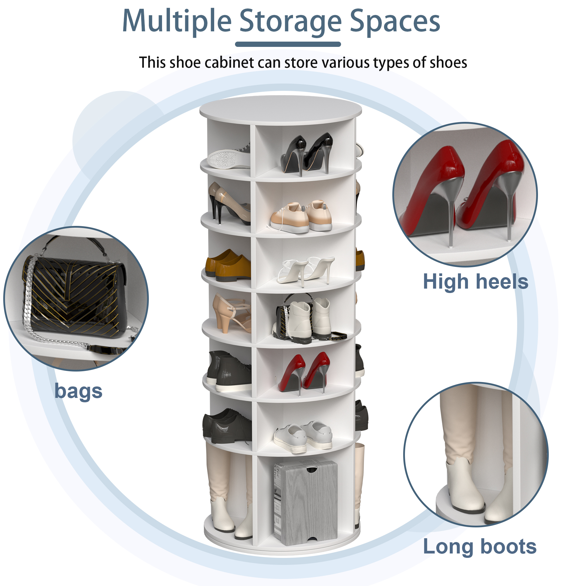 Rotating Shoe Rack Tower 7-Tier Spinning Shoe Rack Free Standing 360° Revolving Shoe Organizer High Bottom Design Shoe Tower Spinning Storage Fits 28 