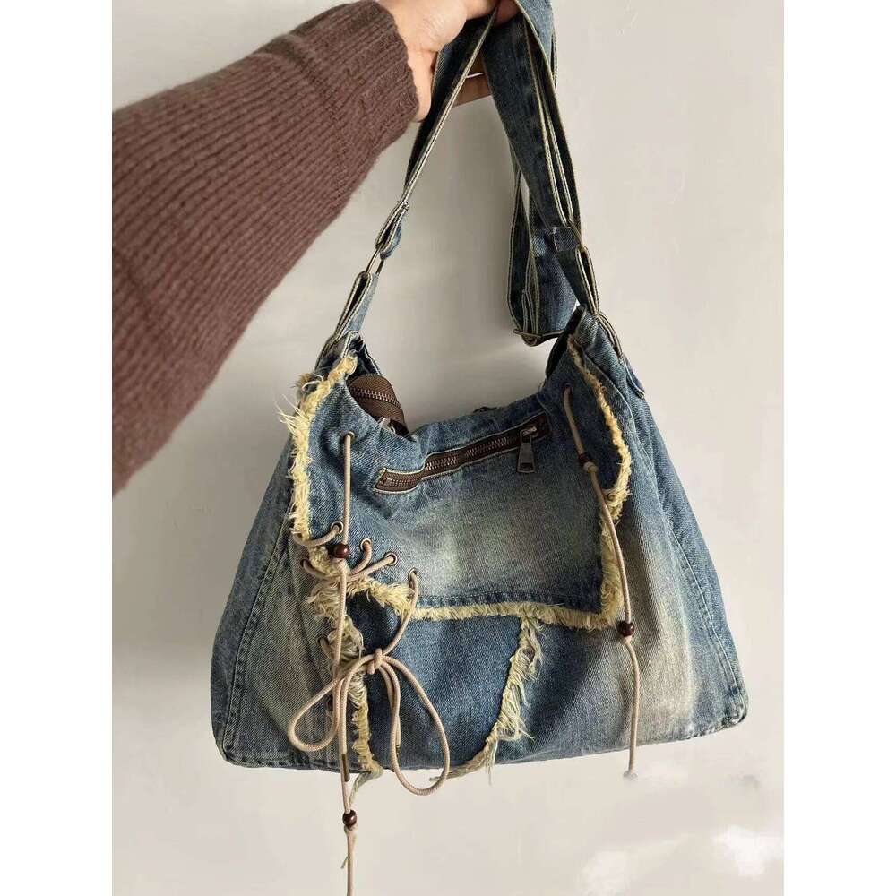 Washed Denim Jeans Casual Totes for Women Shoulder Bags Soft Student Large Capacity Vintage Shopping Bag Female Handbags C260204