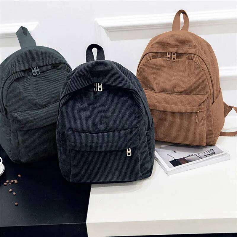 Style Soft Fabric Female Corduroy Design School For Teenage Girls Striped Backpack Women Velvet Screen Z260204