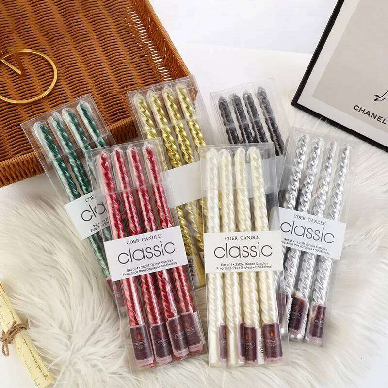 4pcs Taper Thread Candle Restaurant and Home Decor Candlelight Dinner,Christmas,Halloween,Wedding Anniversary,Birthday,Dating S260204