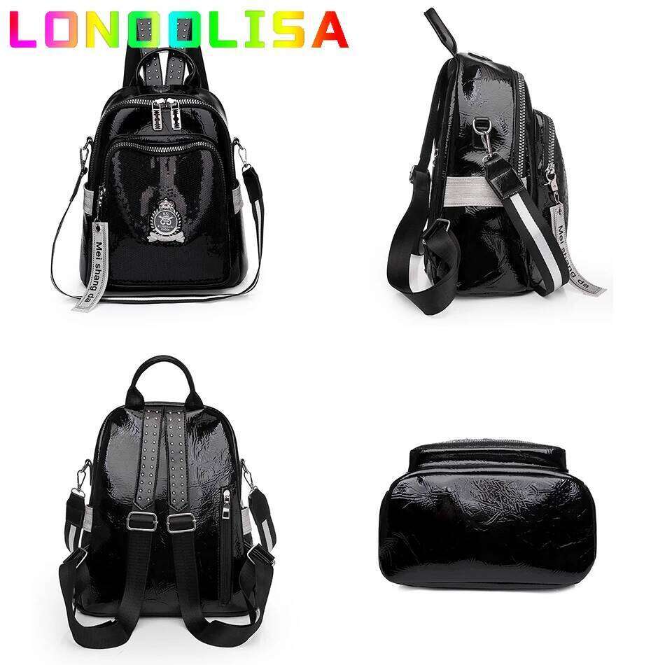 Fashion Sequins Women's Backpack High Quality Bookbag Soft Leather School Bags for Teenagers Girls 3 In 1 Ladies Travel Bagpacks Z260204