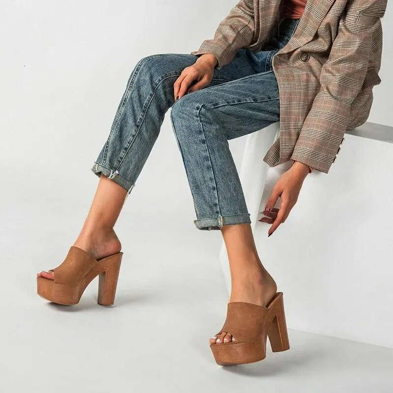Sandals Super High Heels Women Chunky Wooden Slippers Wedges Platform Femme Open Toe Shoes Summer Beach Slides Slip On Sandalias
