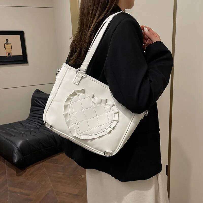 JIAERDI Harajuku Aesthetic Black Itabag Women Heart Bow Casual Shoulder Backpack Ladies Jk Uniform Transparent Handbag Wallet C260204