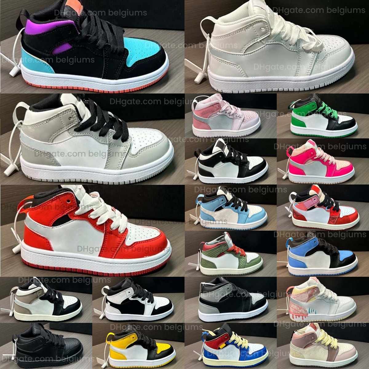 Kids Trainers Boys Girls Basketball Shoes Toddlers Baby Sport Sneakers Children Youth Chicago Blue White Black Light Smoke Grey Mocha Patent Red Green Pink Gold 22-35