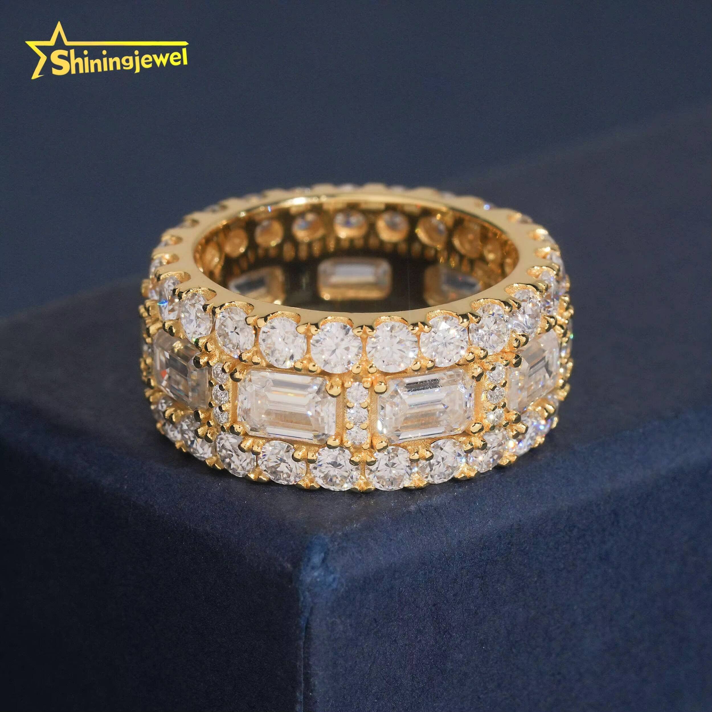 Gold Plated Men Wedding Rings Fine Jewelry 925 Silver Iced Out VVS Moissanite Ring GRA Certificated Eternity Band