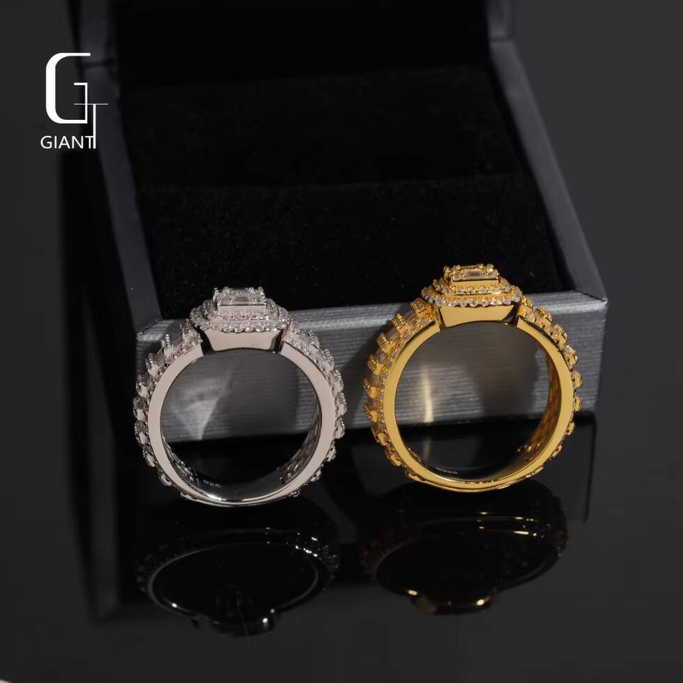 GRA Custom Jewelry Emerald Cut Hip Hop VVS Moissanite Diamond Rings D 925 Sterling Silver Moissanite Rings for Men Accessories