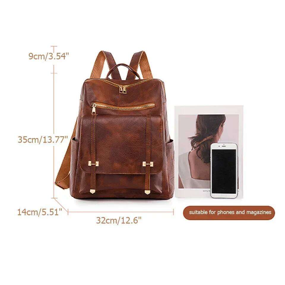 Large For Teenage Girls Vintage Pu Leather Daypack Casual Travel Retro Student School Bag Sac A4 Magazine Backpack Z260202