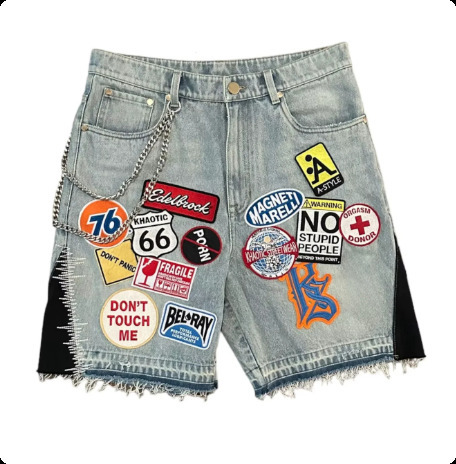 Denim Shorts Mens Women with Stunning Rhinestone Sunburst High Quality Casual Summer Shorts Available in Blue and Gray 251128