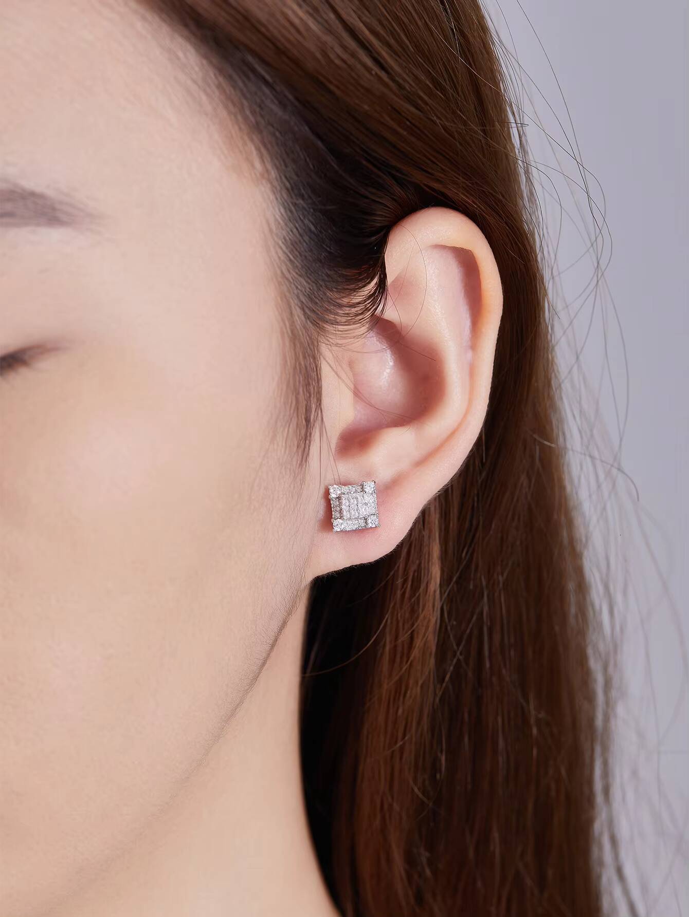Moissanite Earrings Screw Earrings S925 Sterling Silver Luxury Moissanite GEM men Women Square Rhodium Stud Earrings - view 4