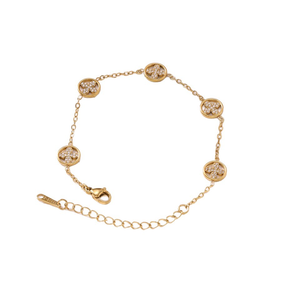 E-commerce Hot-Selling Light Luxury Inlaid Diamond Hollow Four-Leaf Flower for Women Fashionable Versatile Vacuum Electroplated Stainless Steel Bracel - view 6