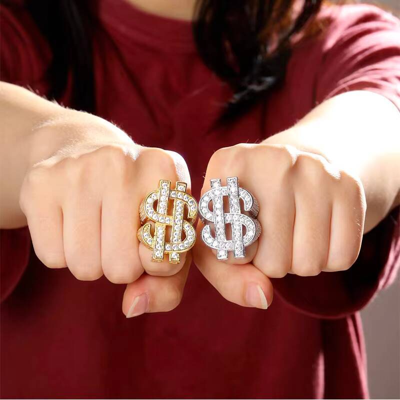 Hailer Joyas Hiphop 925 Sterling Silver Men Jewellery Dollar Sign Moissanite Diamond Ring for Men