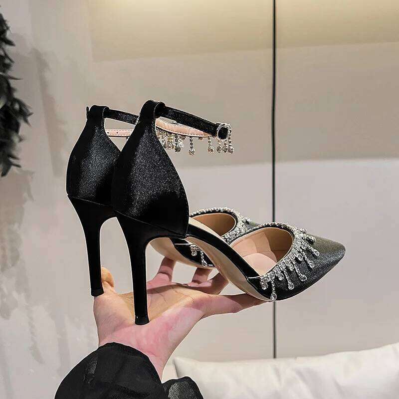 Size 32-43 Designer Women Sexy Crystal Heel Stiletto Wedding Pumps Pointed Satin High Heels Fashion Party Shoes C260204