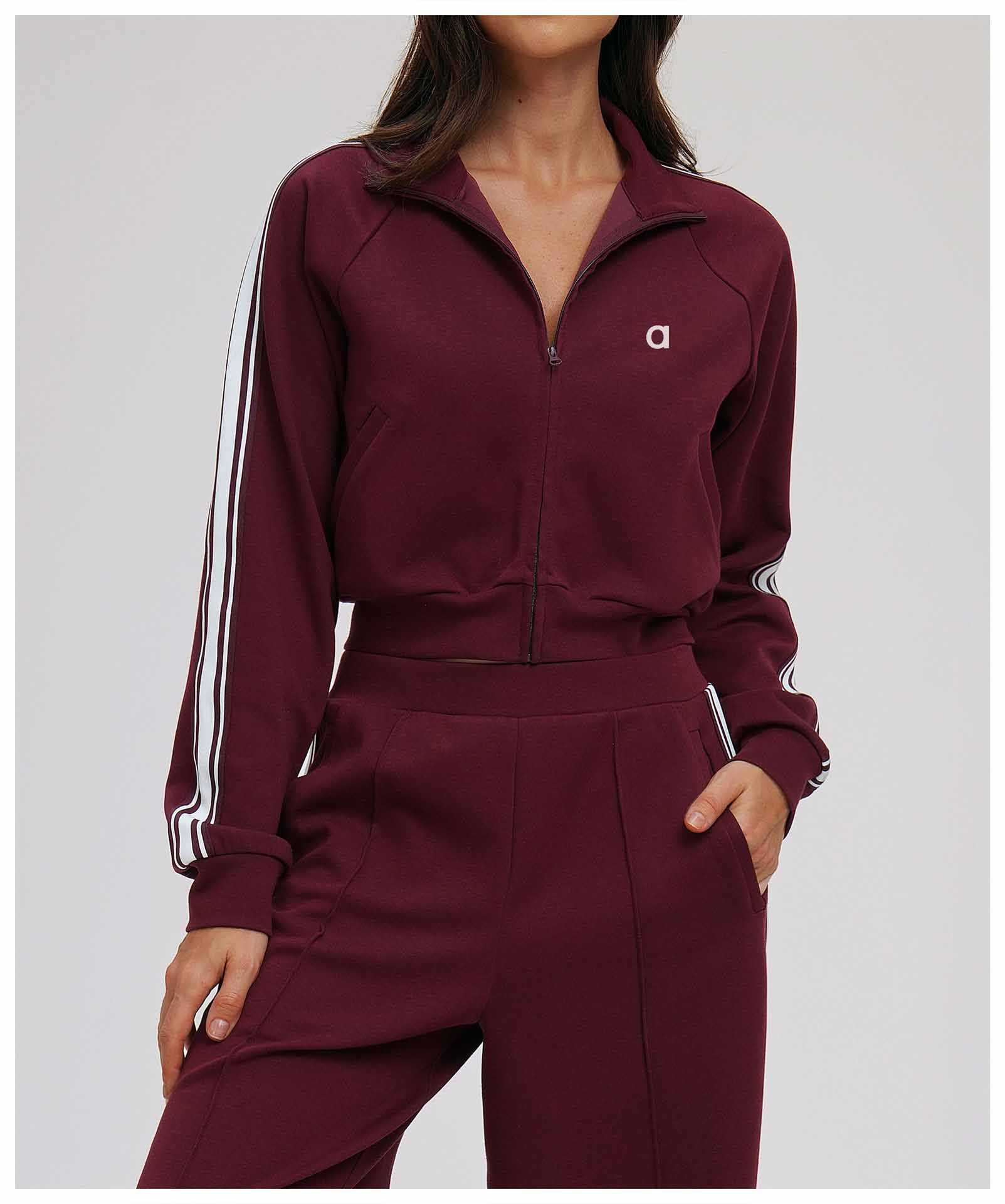 Color blocking hoodie jacket high neck windproof zipper pocket thick hoodie outdoor sports cycling jacket A-3201 women set