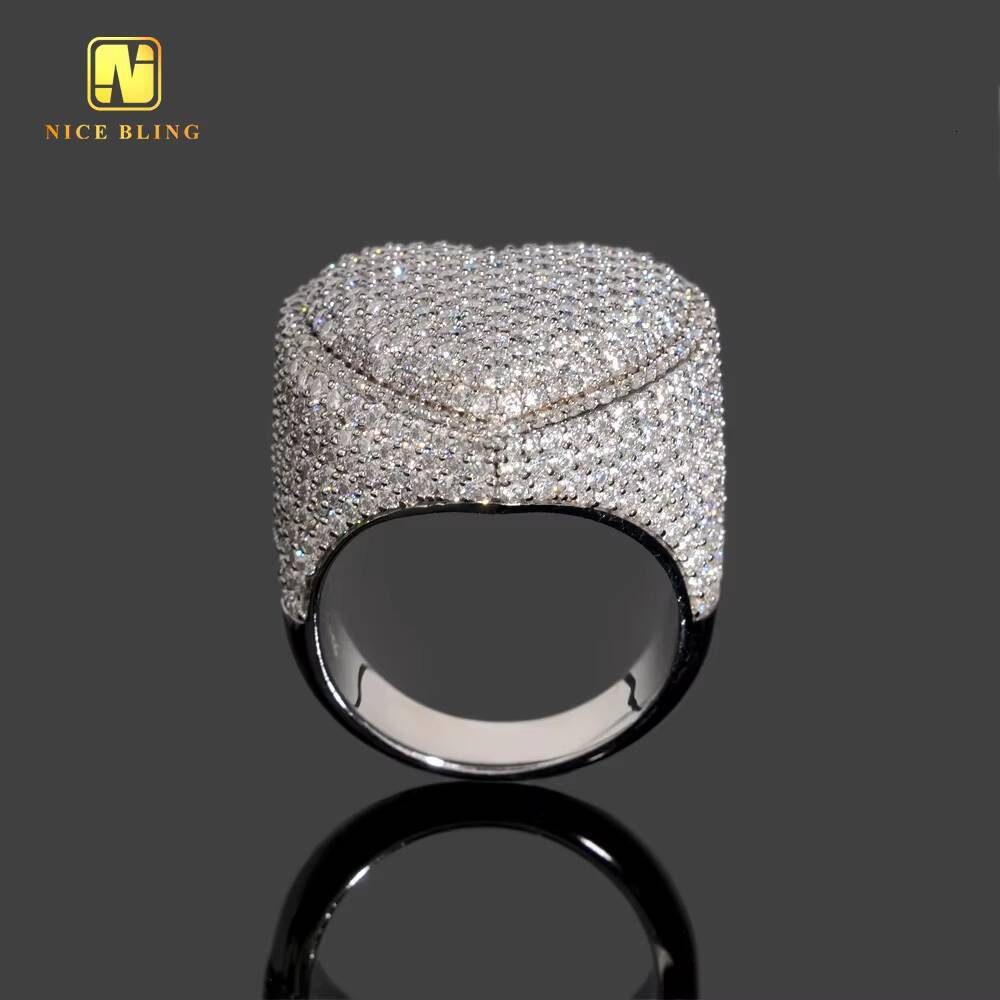 Pass Diamond Tester Heart Shape Hip Hop Rapper VVS Moissanite Fine Jewelry Diamond Iced Out Jewelry 925 Silver Ring for Men