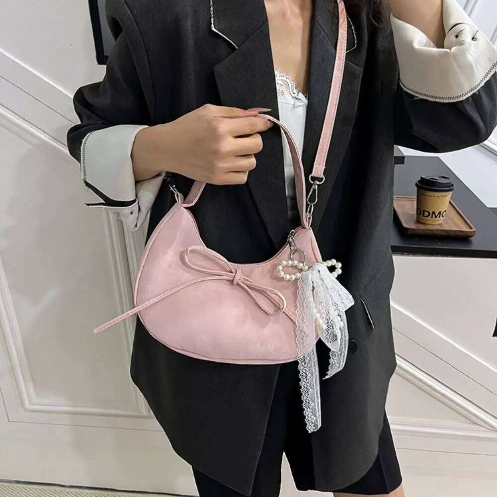 Large Capacity Bow Shoulder Solid Color Korean PU Hobo Bag Fashion Design French Style Handbag Girls/Female C260204
