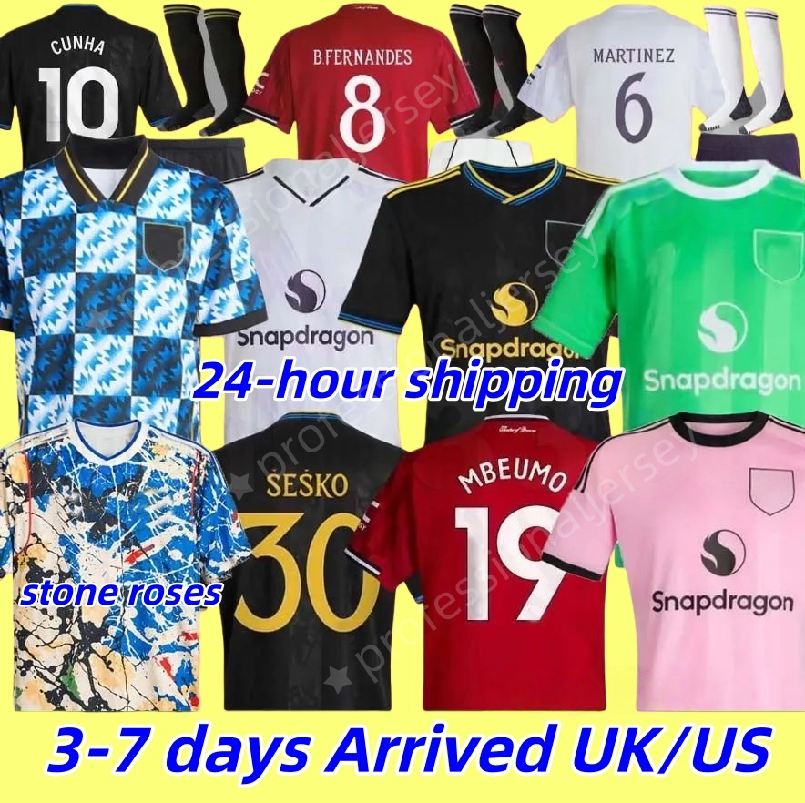 3XL 4XL 26 27 Manchesters unted stone roses jersey kit soccer jersey B. FERNANDES HOJLUND AMAD MARTINEZ RASHFORD football jersey football shirt Top gk men kids kit
