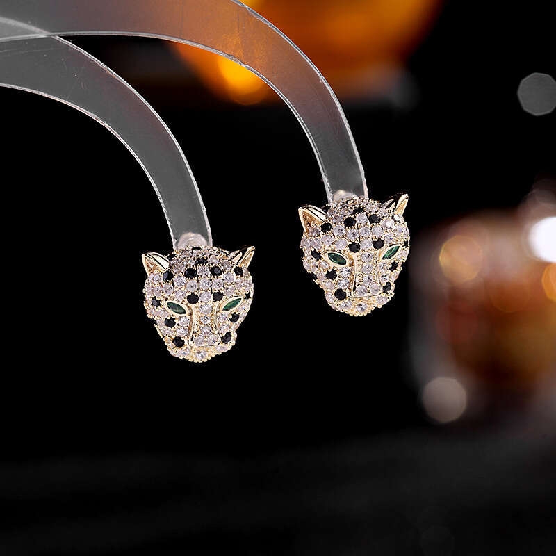 Fashionable and Unique Creative Cute Small Animal Micro Inlaid Zircon S925 Silver Needle Leopard Stud Earrings