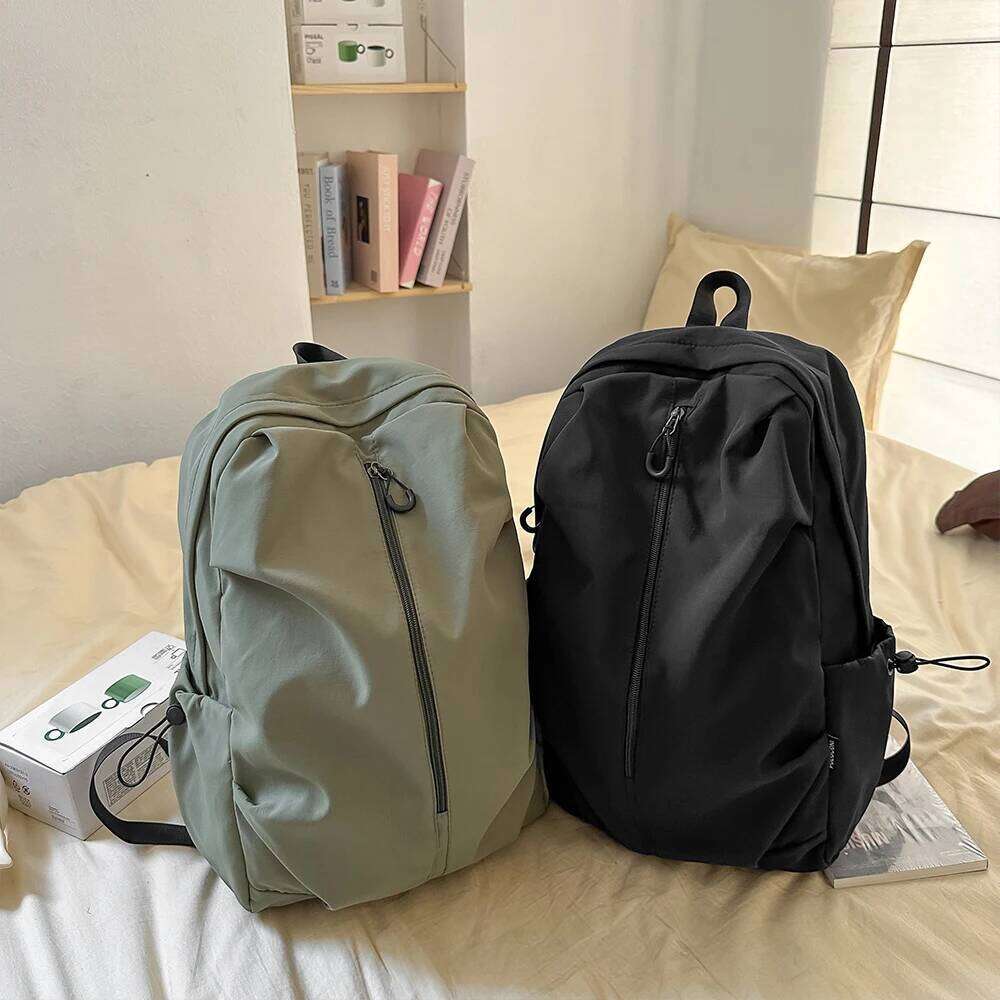 Korean Style Simple Solid Color Zipper Computer Backpack, School and Commuting Backpack Z260204