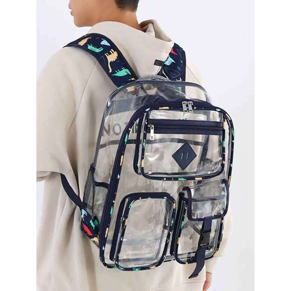 New Clear for, Durable PVC Transparent Bookbag for Girls, Large Capacity Elementary School Bag See Through Backpack Z260202