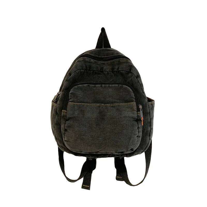 Ins Simple Casual Student Korean Version Forest Style Retro Washed Denim Backpack Z260204