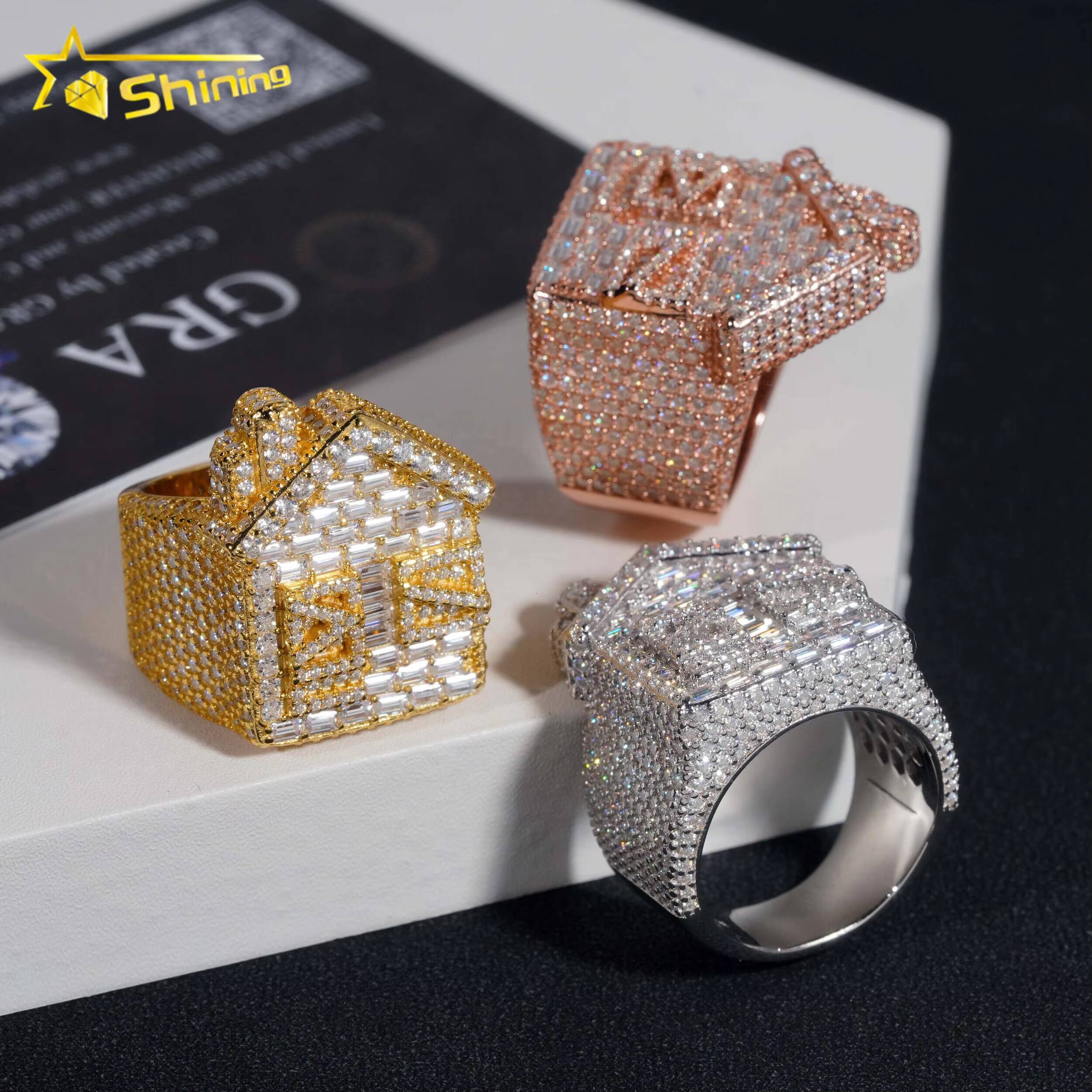 New Arrival Fashion Custom House Hip Hop 925 Sterling Silver Champion Mens Moissanite Ring