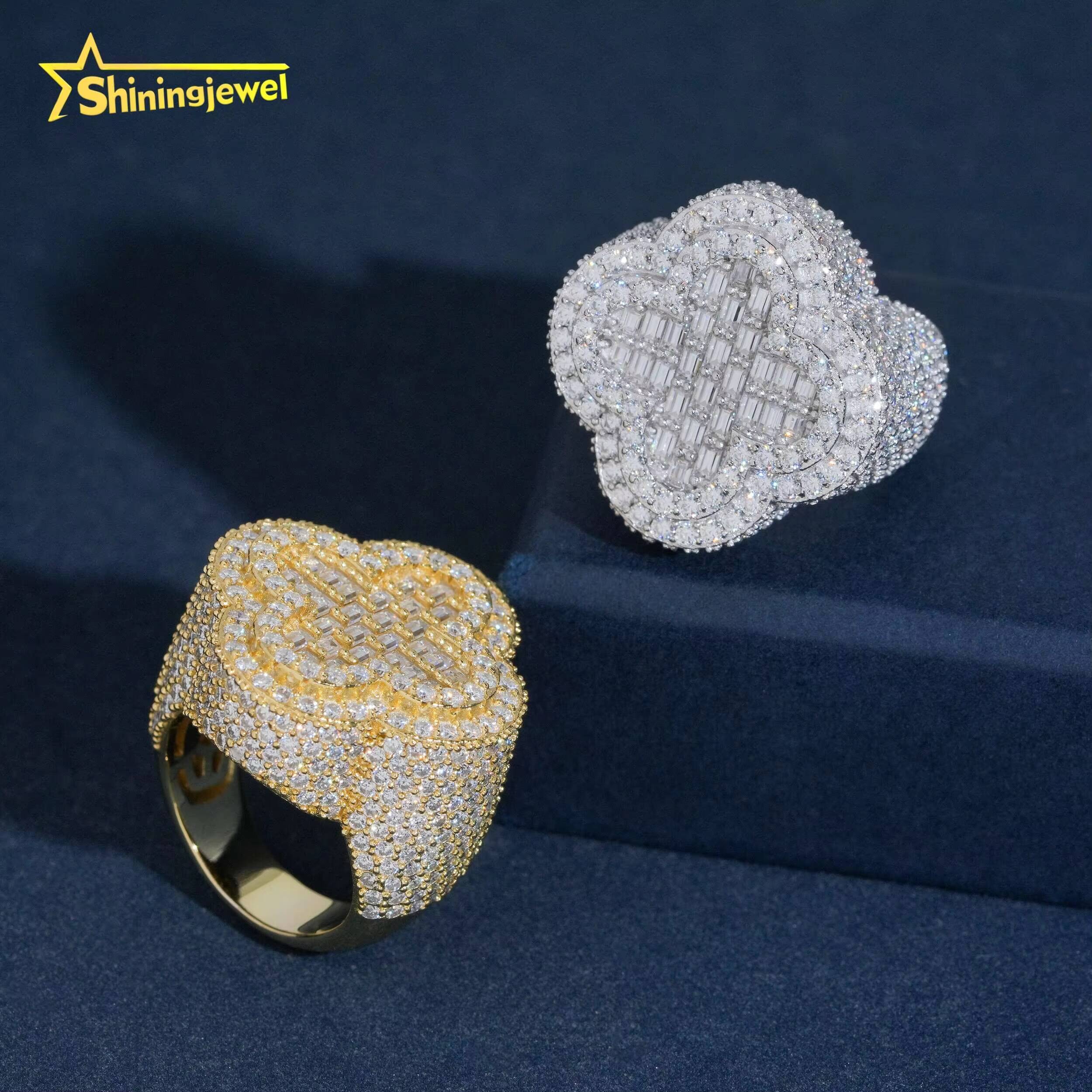 Stock Pass Diamond Tester Ring Moissanite Hip Hop Jewelry 925 Silver Fully Iced Cross Baguette Moissanite Ring Hip Hop for Men