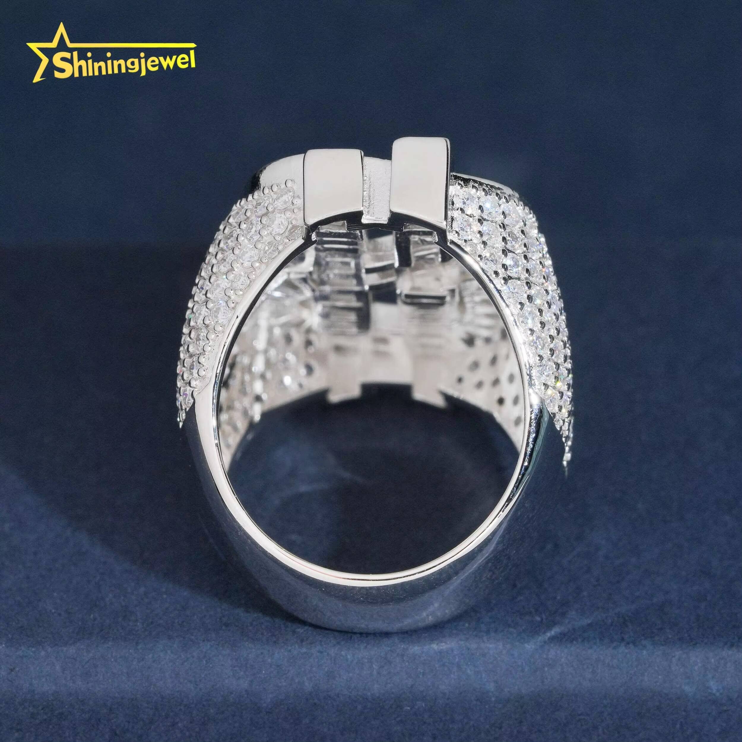 925 Silver Moissanite Hip Hop Jewelry Men Diamond Ring Pass Diamond Tester Iced Out baguette USD Dollar Ring