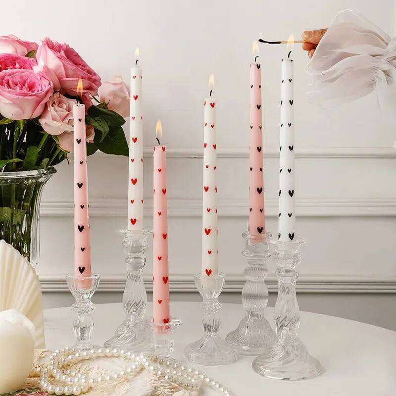 2PCS 25CM Long Pole Printed Candles - Wholesale, Smokeless Column Wax, Romantic for Wedding, Valentine's Day & Banquet S260204